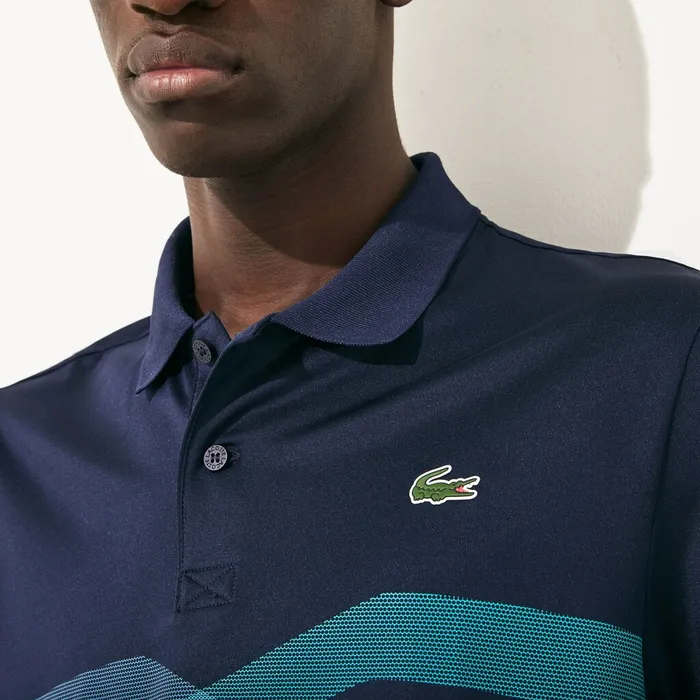 Polos Lacoste Mens SPORT Graphic Breathable Golf Polo Shirt Navy BlueTurquoiseBlueWhite Online Outlet Store