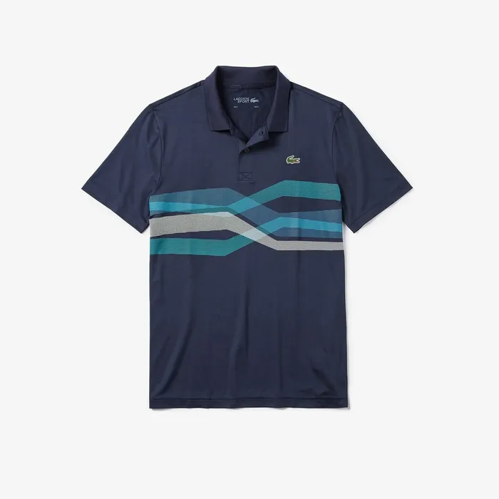 Polos Lacoste Mens SPORT Graphic Breathable Golf Polo Shirt Navy BlueTurquoiseBlueWhite Online Outlet Store