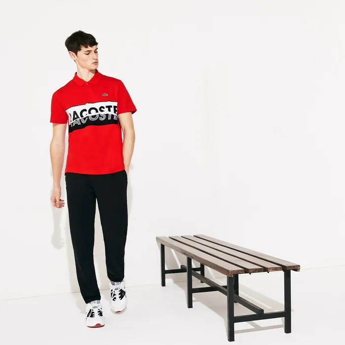Polos Lacoste Mens SPORT LogoGraphic Lightweight Polo RedBlackWhite Gift Ideas
