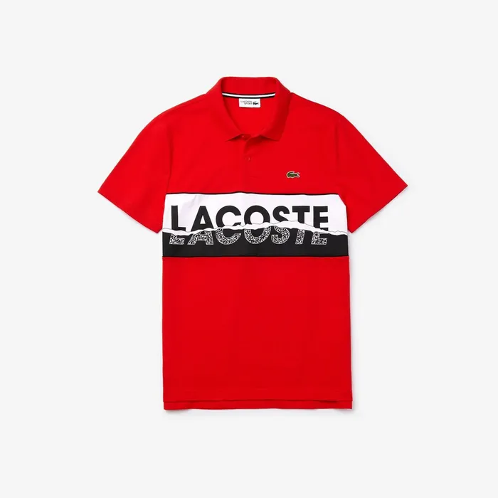 Polos Lacoste Mens SPORT LogoGraphic Lightweight Polo RedBlackWhite Gift Ideas