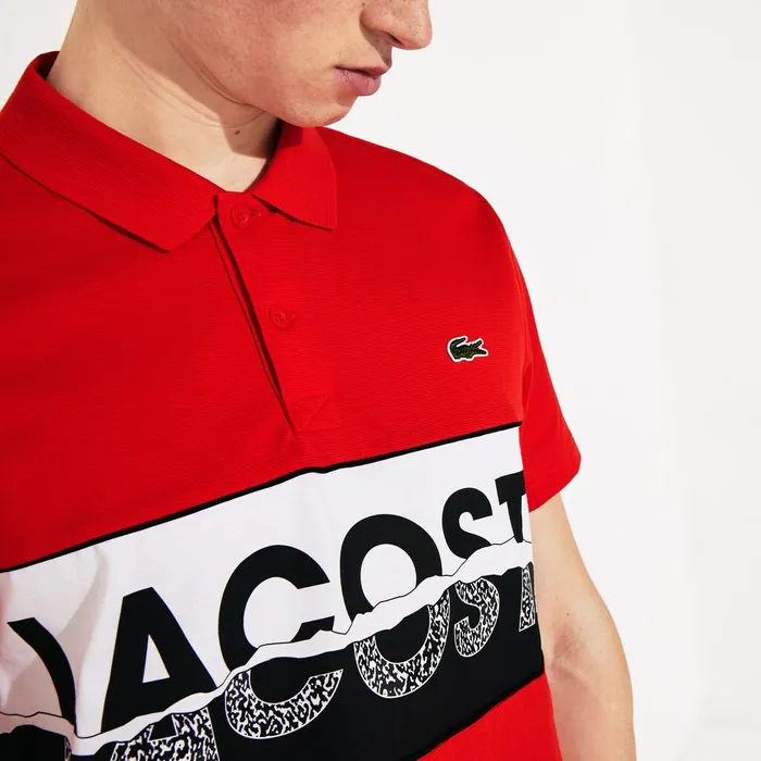 Polos Lacoste Mens SPORT LogoGraphic Lightweight Polo RedBlackWhite Gift Ideas