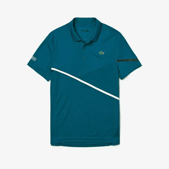 Polos Lacoste Mens SPORT MeshPaneled Piqu Tennis Polo BlueWhiteBlack Popular