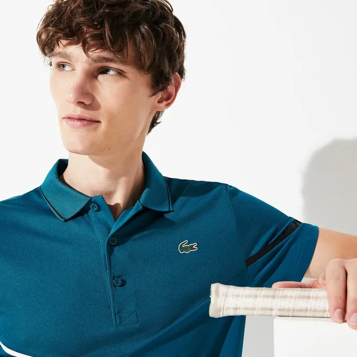 Polos Lacoste Mens SPORT MeshPaneled Piqu Tennis Polo BlueWhiteBlack Popular