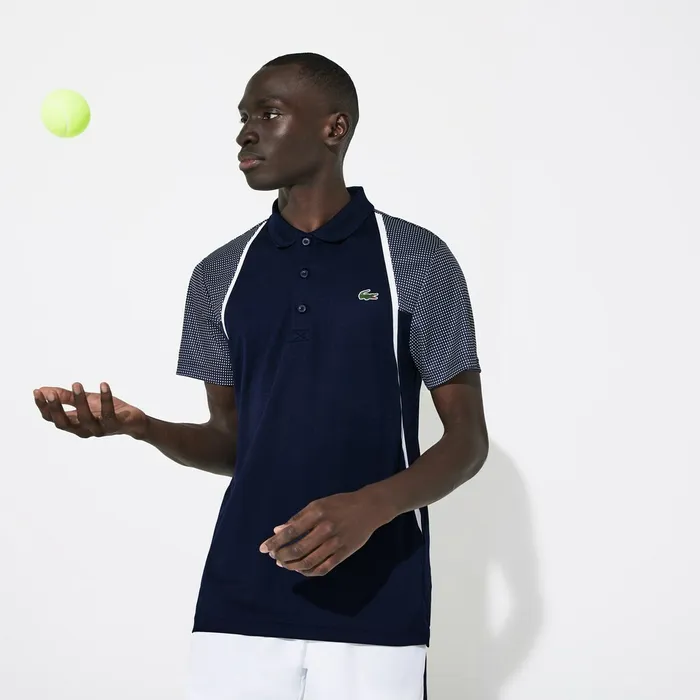 Polos Lacoste Mens SPORT Mesh Sleeved Breathable Tennis Polo Shirt Navy BlueWhite Online Outlet Store