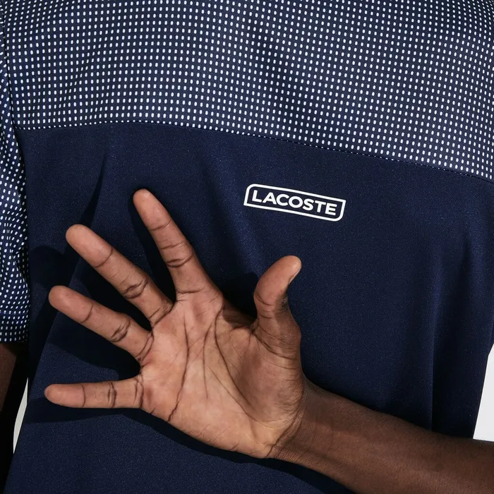 Polos Lacoste Mens SPORT Mesh Sleeved Breathable Tennis Polo Shirt Navy BlueWhite Online Outlet Store
