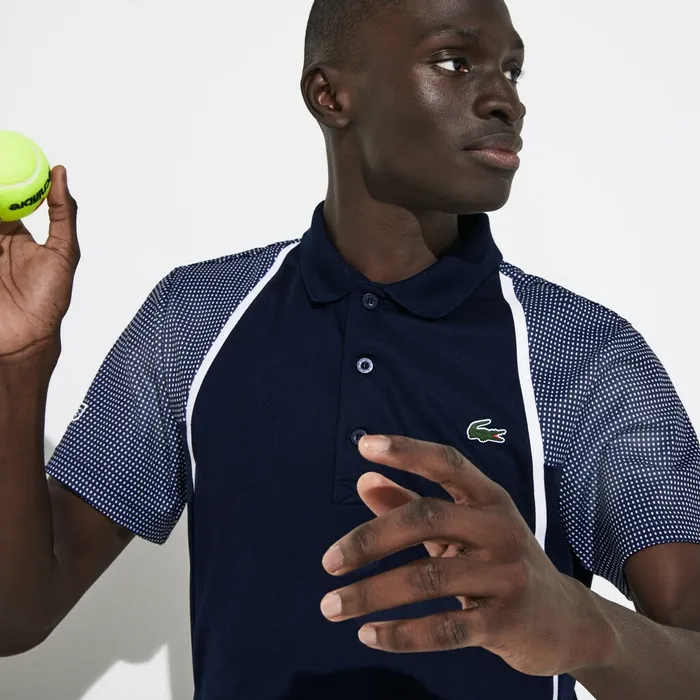 Polos Lacoste Mens SPORT Mesh Sleeved Breathable Tennis Polo Shirt Navy BlueWhite Online Outlet Store