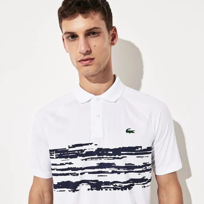 Polos Lacoste Mens SPORT Novak Djokovic Stretch Print Jersey Polo WhiteNavy Blue Gift Ideas Polos Lacoste Mens SPORT Novak Djokovic Stretch Print Jersey Polo WhiteNavy Blue Gift Ideas