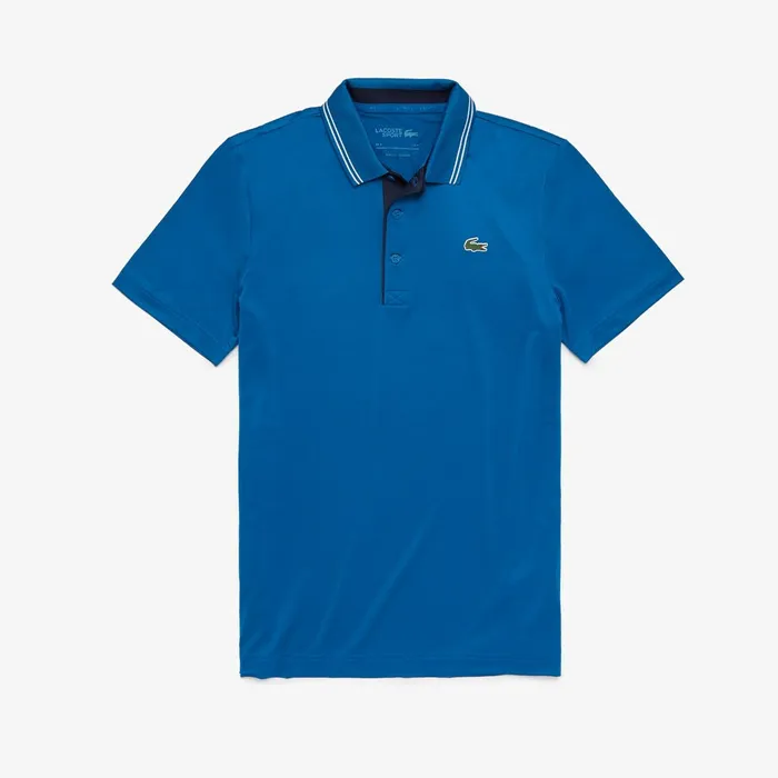 Polos Lacoste Mens SPORT Signature Breathable Golf Polo Shirt BlueNavy BlueWhite For Sale