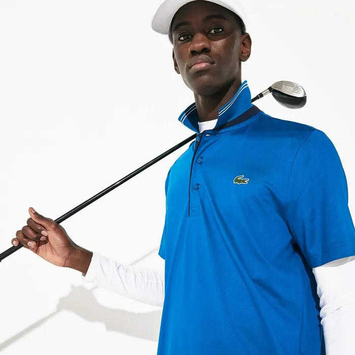 Polos Lacoste Mens SPORT Signature Breathable Golf Polo Shirt BlueNavy BlueWhite For Sale