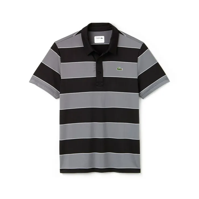 Polos Lacoste Mens SPORT Striped Stretch Jersey Golf Polo BlackGreyWhite Shop Online
