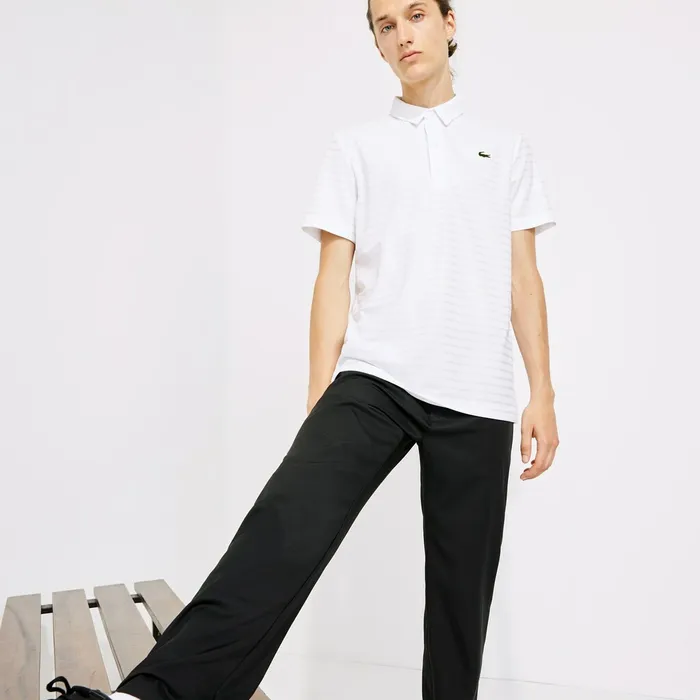 Polos Lacoste Mens SPORT Textured Breathable Golf Polo Shirt White For Sale