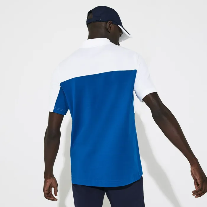 Polos Lacoste Mens SPORT TwoTone Breathable Piqu Golf Polo Shirt BlueWhite Outlet Factory
