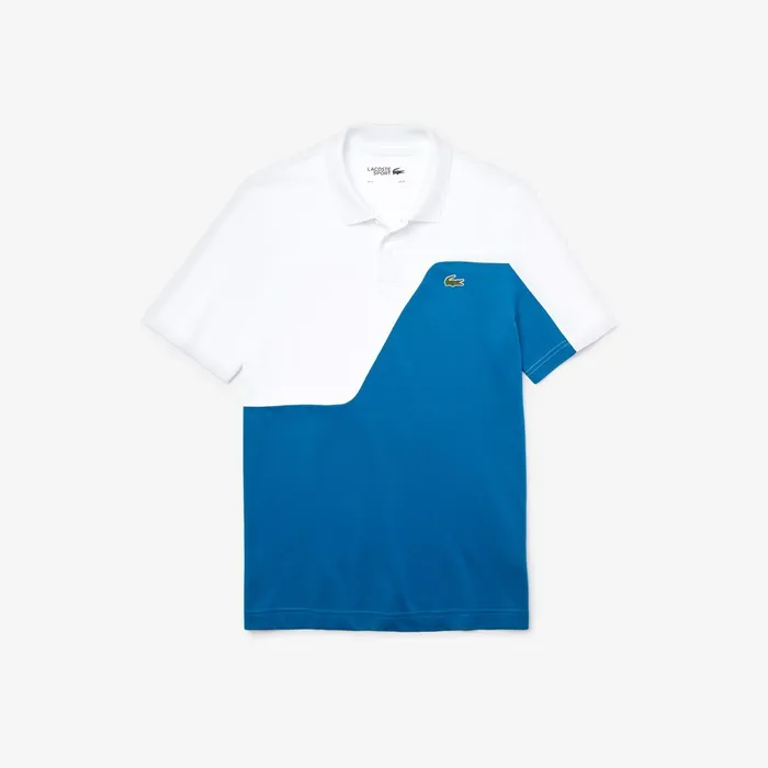 Polos Lacoste Mens SPORT TwoTone Breathable Piqu Golf Polo Shirt BlueWhite Outlet Factory
