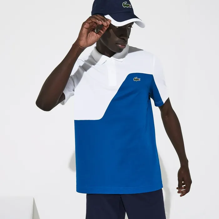 Polos Lacoste Mens SPORT TwoTone Breathable Piqu Golf Polo Shirt BlueWhite Outlet Factory