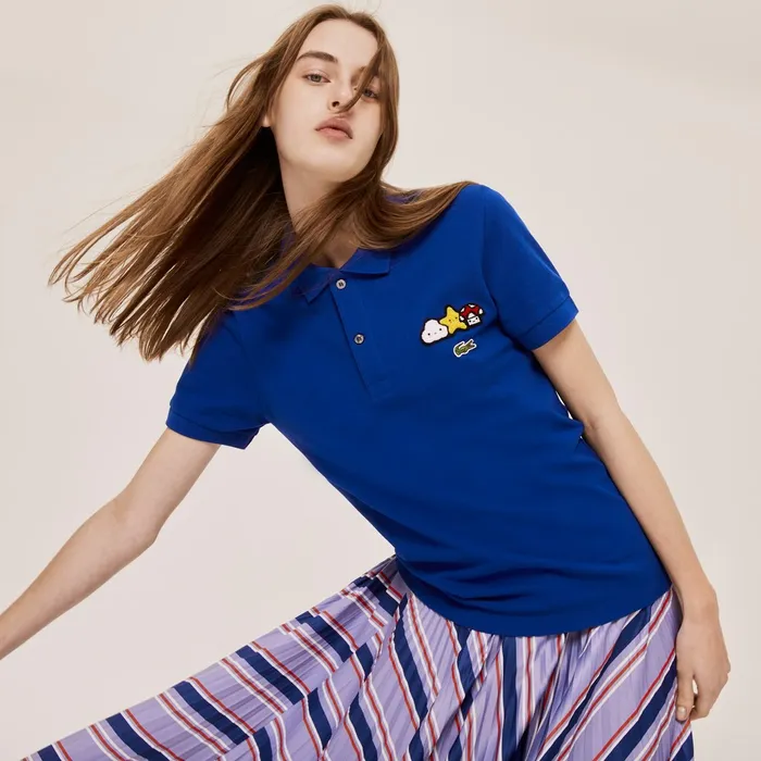 Polos Lacoste Mens Unisex x FriendsWithYou Design Classic Fit Polo Shirt Blue Cheap On Sale