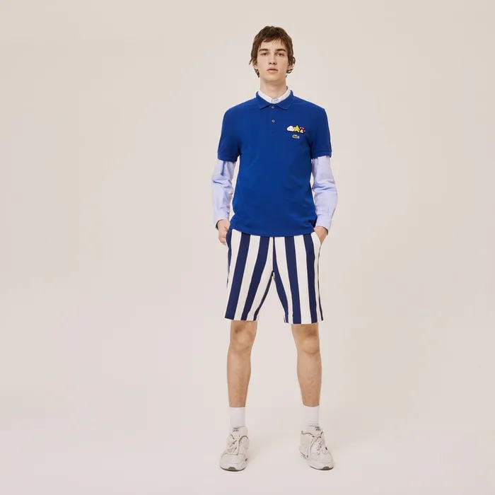 Polos Lacoste Mens Unisex x FriendsWithYou Design Classic Fit Polo Shirt Blue Cheap On Sale