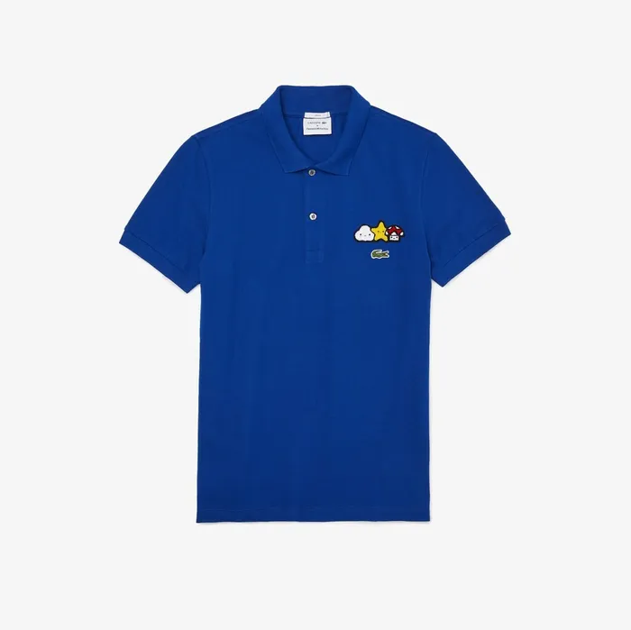 Polos Lacoste Mens Unisex x FriendsWithYou Design Classic Fit Polo Shirt Blue Cheap On Sale