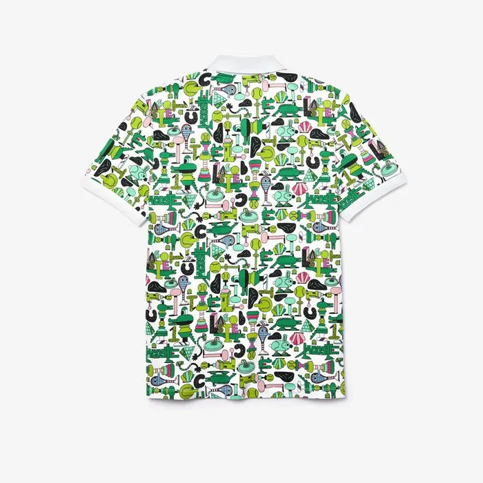 Polos Lacoste Mens Unisex x Jeremyville Print Regular Fit Piqu Polo Shirt White For Sale Online