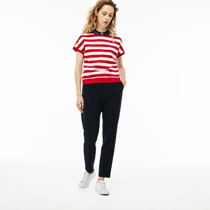 Polos Lacoste Womens Back Button Colorblock Striped Piqu Polo WhiteRedNavy Blue Shop Polos Lacoste Womens Back Button Colorblock Striped Piqu Polo WhiteRedNavy Blue Shop