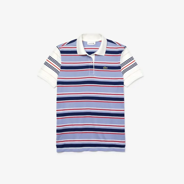 Polos Lacoste Womens Classic Fit Striped Cotton Polo Shirt PurpleNavy BlueWhiteRedLight Pink Popular