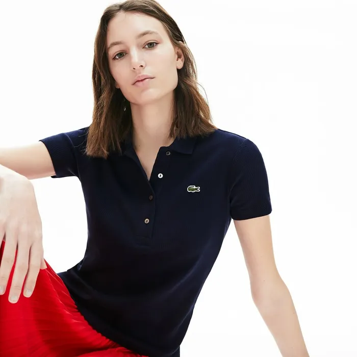 Polos Lacoste Womens Ribbed Cotton Polo Navy Blue Casaul