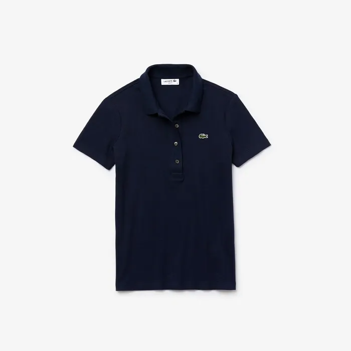 Polos Lacoste Womens Ribbed Cotton Polo Navy Blue Casaul