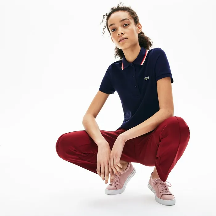Polos Lacoste Womens Slim Fit Cotton Petit Piqu Polo Navy Blue Cheap On Sale