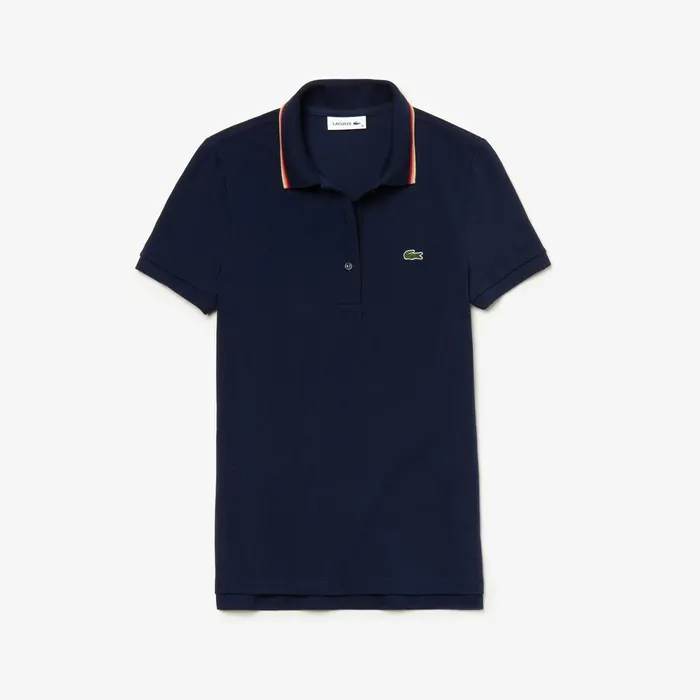 Polos Lacoste Womens Slim Fit Cotton Petit Piqu Polo Navy Blue Cheap On Sale