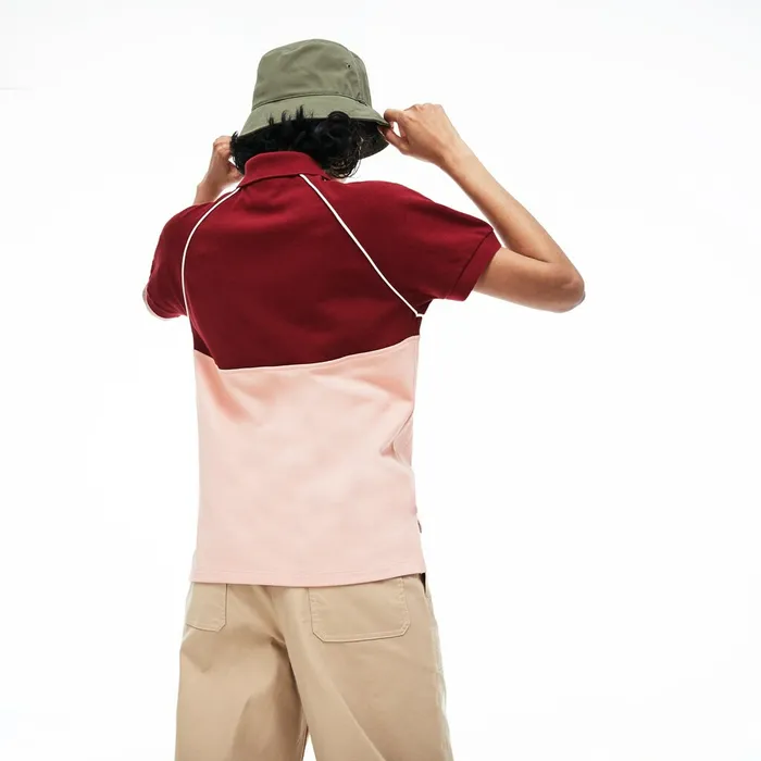 Polos Lacoste Womens Slim Fit Petit Piqu Polo Shirt BordeauxLight PinkWhite Store