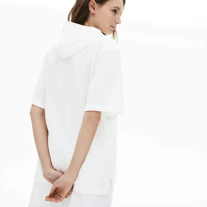 Polos Lacoste Womens Solid Cotton Piqu Hooded Polo Shirt White Near Me