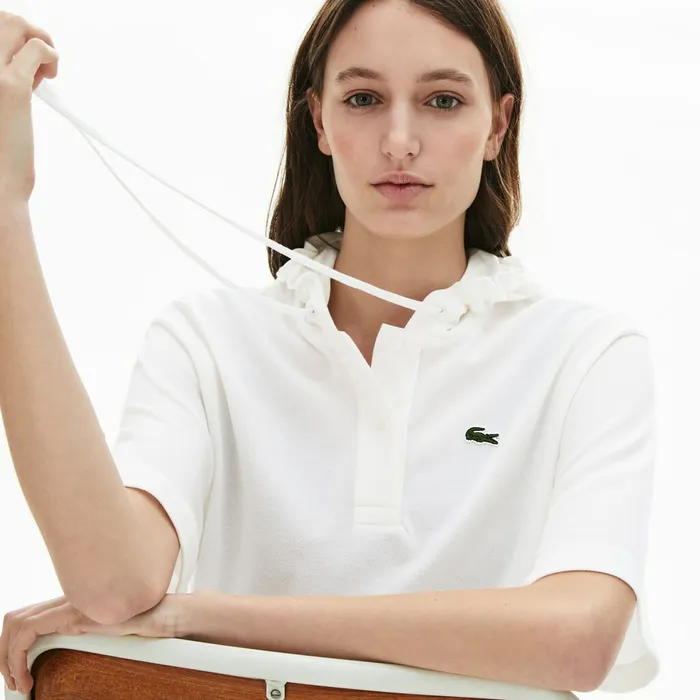 Polos Lacoste Womens Solid Cotton Piqu Hooded Polo Shirt White Near Me