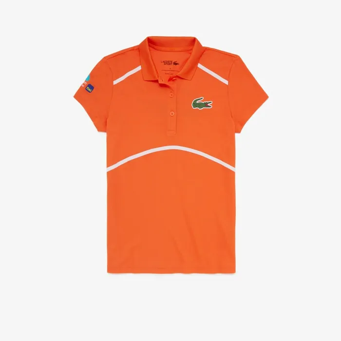 Polos Lacoste Womens SPORT Performance Polo OrangeWhite Outlet Factory