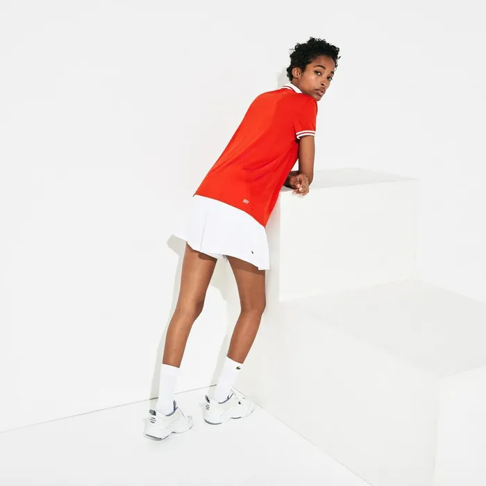 Polos Lacoste Womens SPORT Roland Garros Breathable VNeck Polo Shirt RedWhiteGreen Outlet