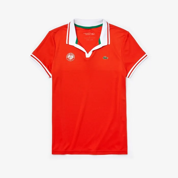 Polos Lacoste Womens SPORT Roland Garros Breathable VNeck Polo Shirt RedWhiteGreen Outlet
