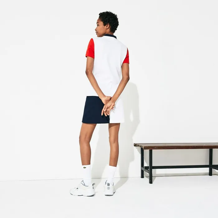 Polos Lacoste Womens SPORT Roland Garros ColorBlock Polo Shirt WhiteRedNavy Blue Shop