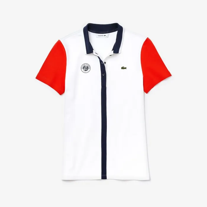 Polos Lacoste Womens SPORT Roland Garros ColorBlock Polo Shirt WhiteRedNavy Blue Shop