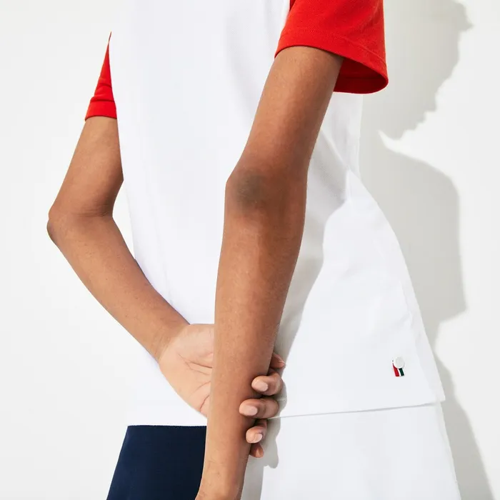 Polos Lacoste Womens SPORT Roland Garros ColorBlock Polo Shirt WhiteRedNavy Blue Shop