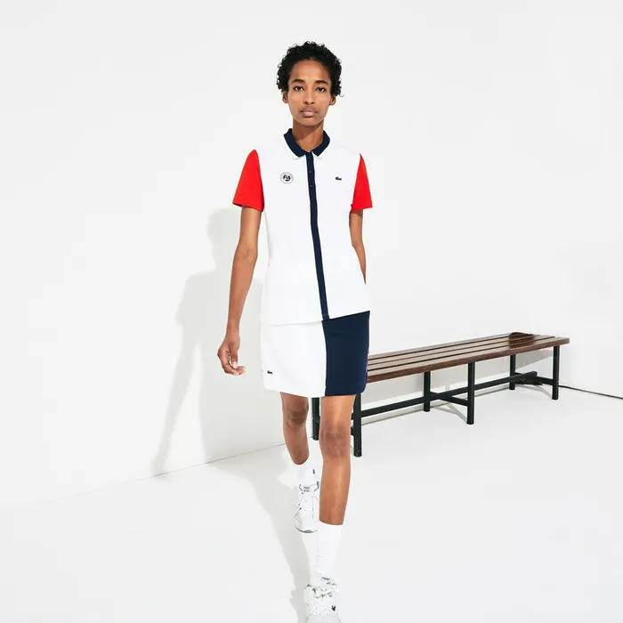 Polos Lacoste Womens SPORT Roland Garros ColorBlock Polo Shirt WhiteRedNavy Blue Shop