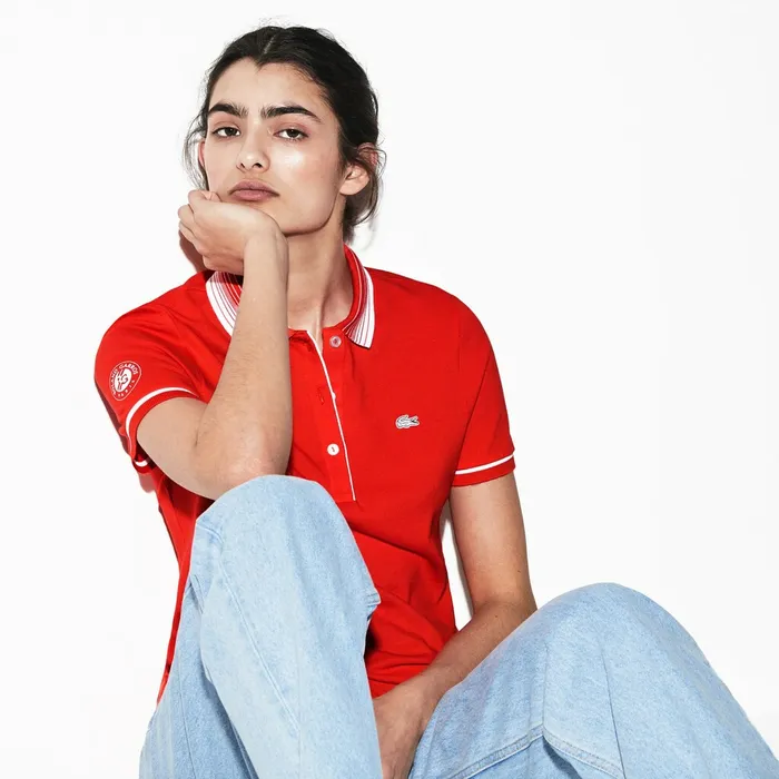 Polos Lacoste Womens SPORT RolandGarros Edition Polo RedWhite Shop Online