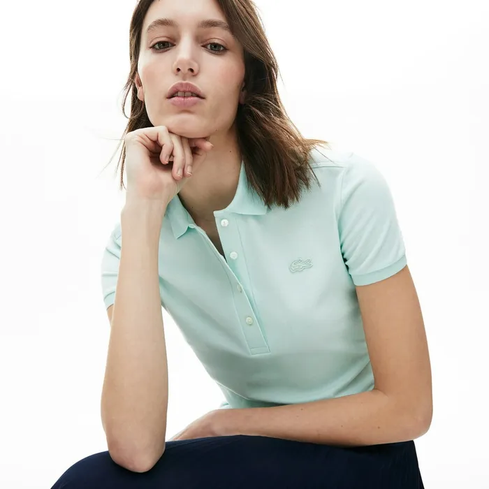 Polos Lacoste Womens Stretch Cotton Piqu Polo Turquoise Popular