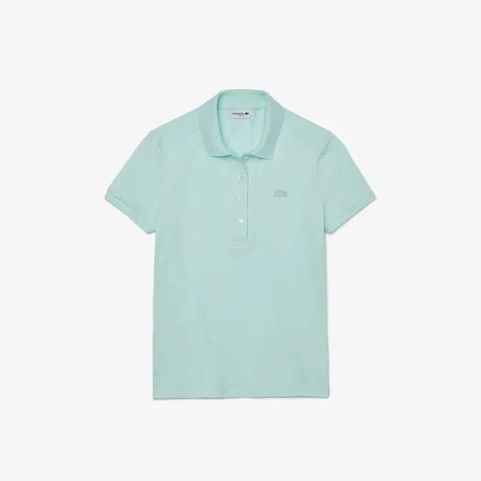 Polos Lacoste Womens Stretch Cotton Piqu Polo Turquoise Popular