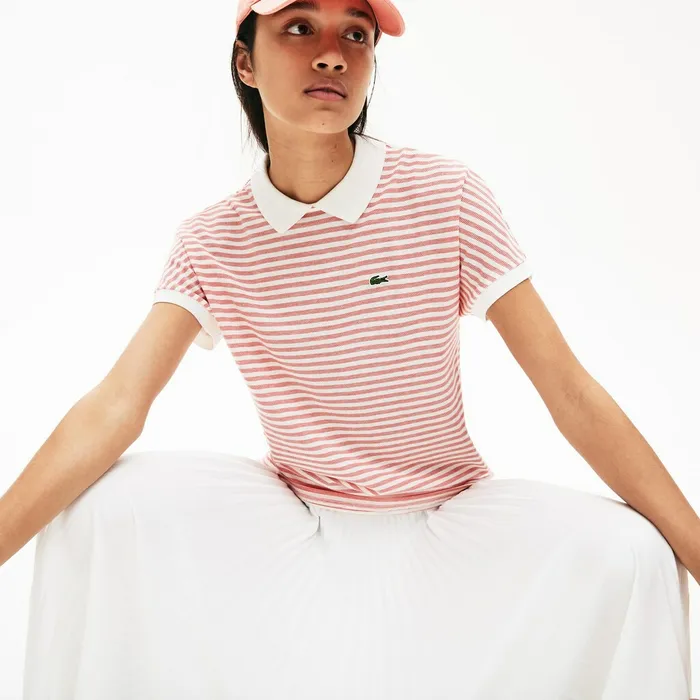Polos Lacoste Womens Striped Polo RedWhite Gift 4 You