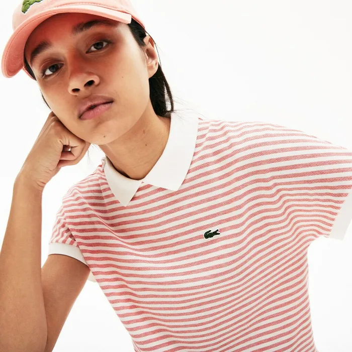 Polos Lacoste Womens Striped Polo RedWhite Gift 4 You