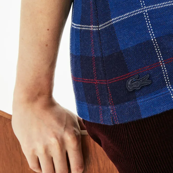 Polos Lacoste Womens Tartan Check Cotton Jacquard Polo Navy BlueBlue Cheap On Sale