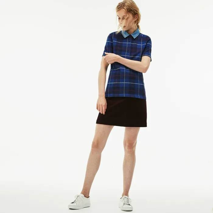 Polos Lacoste Womens Tartan Check Cotton Jacquard Polo Navy BlueBlue Cheap On Sale
