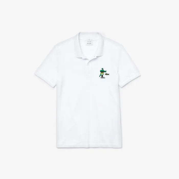 Polos Lacoste Womens Unisex x Jeremyville Design Classic Fit Polo Shirt White Outlet Factory