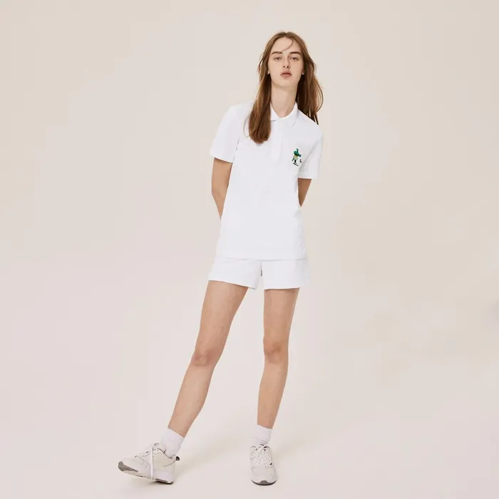 Polos Lacoste Womens Unisex x Jeremyville Design Classic Fit Polo Shirt White Outlet Factory