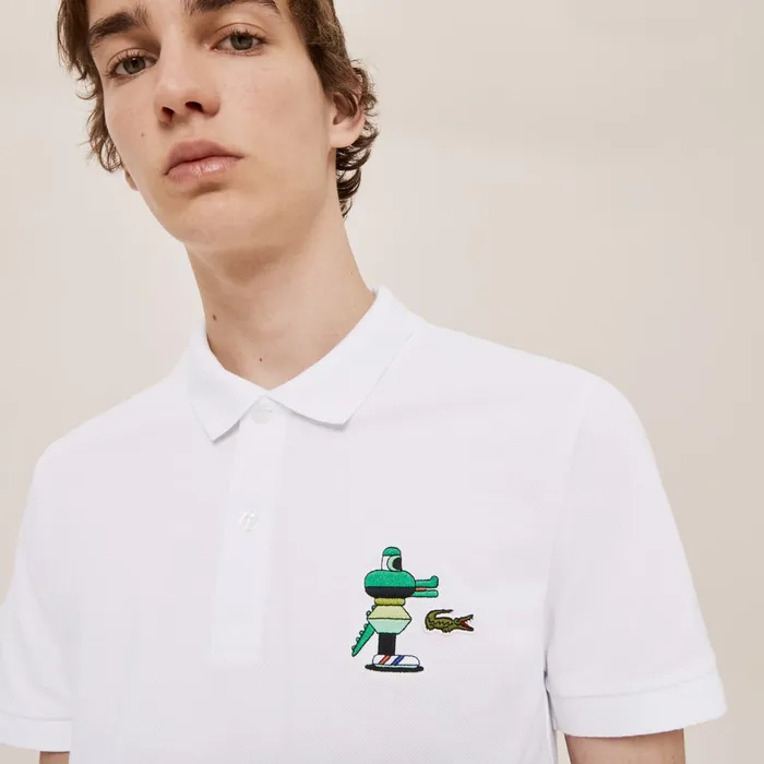 Polos Lacoste Womens Unisex x Jeremyville Design Classic Fit Polo Shirt White Outlet Factory