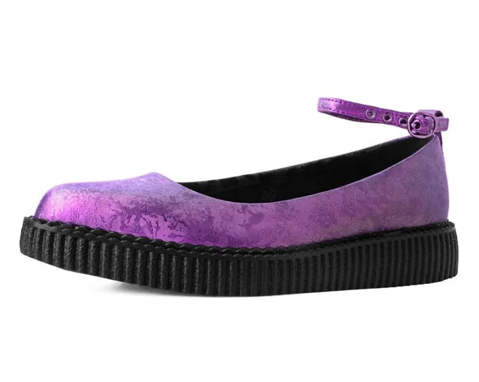 Purple Metallic Blossom Ballet Ankle Strap Creeper Mary Jane Shoe Women TUK Shoes Mary Janes