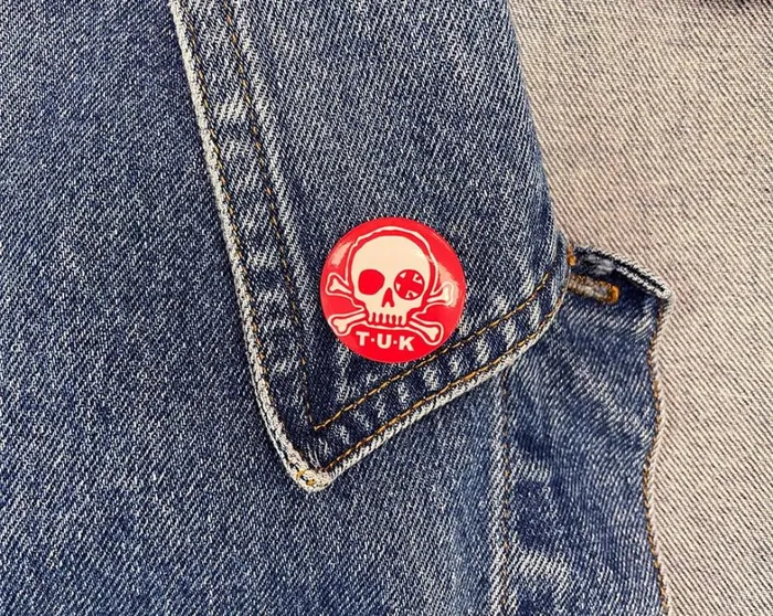 Red and White Skull Logo Metal PinBack Button Adult TUK Shoes Stickers Pins Patches Totes Red and White Skull Logo Metal PinBack Button Adult TUK Shoes Stickers Pins Patches Totes